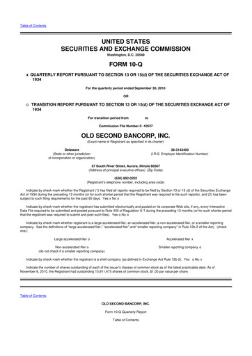 Vorschaubild Old Second Bancorp 10-Q Quartalsbericht  