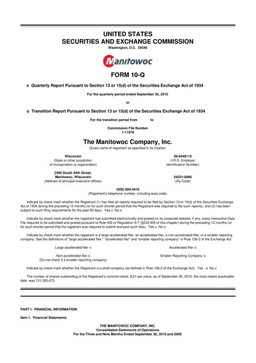 Thumbnail The Manitowoc Company
 10-Q Quarterly Report FY2010 