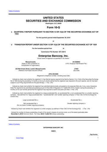 Thumbnail Enterprise Bancorp 10-Q Quarterly Report FY 