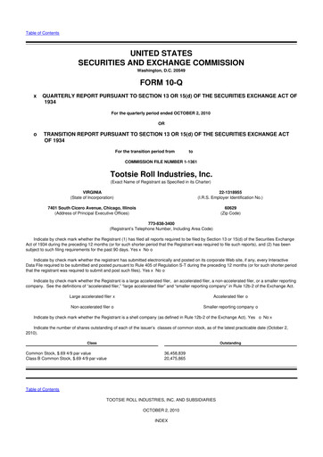 Thumbnail Tootsie Roll Industries
 10-Q Quarterly Report FY2010 