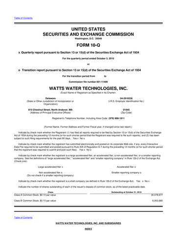 Thumbnail Watts Water Technologies
 10-Q Quarterly Report FY2010 