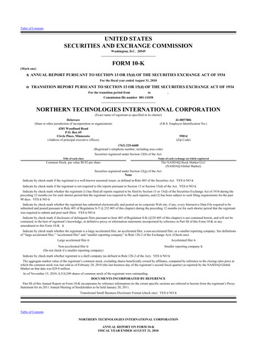Miniature Northern Technologies International 10-K Rapport annuel 