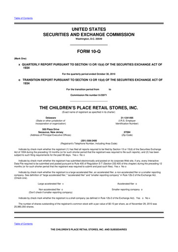 Thumbnail The Children's Place
 10-Q Quarterly Report FY2010 