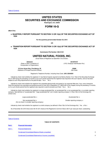 Thumbnail United Natural Foods
 10-Q Quarterly Report FY2011 