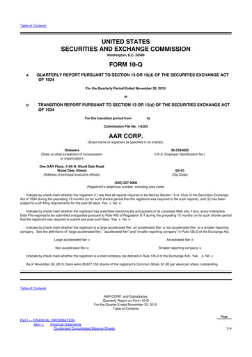Thumbnail AAR 10-Q Quarterly Report FY2011 