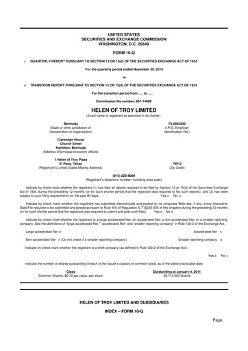 Thumbnail Helen of Troy 10-Q Quarterly Report FY 