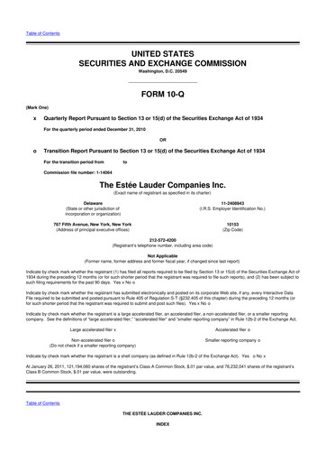 Thumbnail Estee Lauder 10-Q Quarterly Report FY2011 