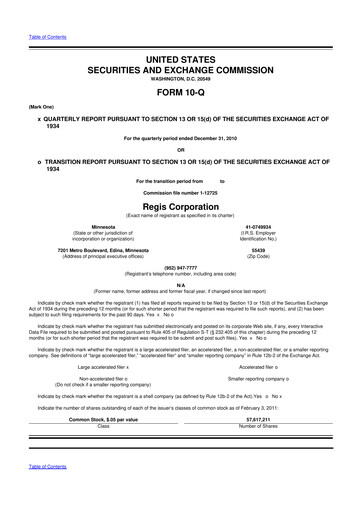 Thumbnail Regis Corporation
 10-Q Quarterly Report FY 