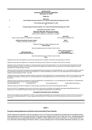Miniature Central Pacific Financial 10-K Rapport annuel 