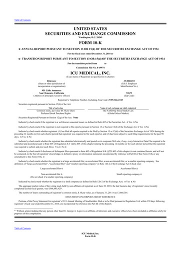 Thumbnail ICU Medical
 10-K Annual Report 2010