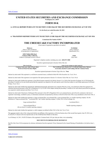Thumbnail The Cheesecake Factory
 10-K Annual Report 2010