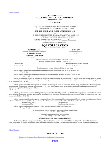 Thumbnail EQT Corporation
 10-K Annual Report 2010