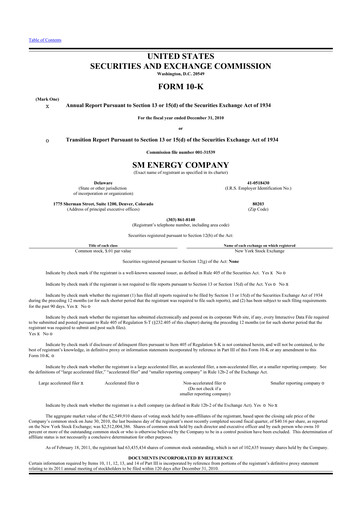 Thumbnail SM Energy
 10-K Annual Report 2010