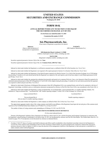 Thumbnail Ionis Pharmaceuticals
 10-K Annual Report 2010