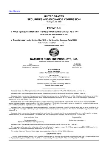 Vorschaubild Nature's Sunshine Products 10-K Jahresbericht 