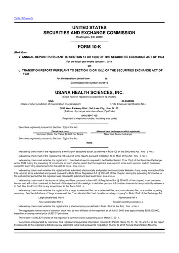 Thumbnail USANA 10-K Annual Report 