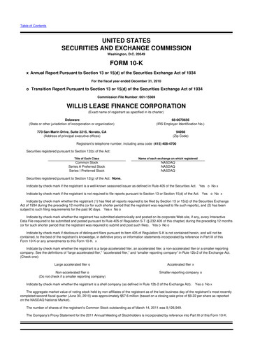 Thumbnail Willis Lease Finance Corporation 10-K Annual Report 