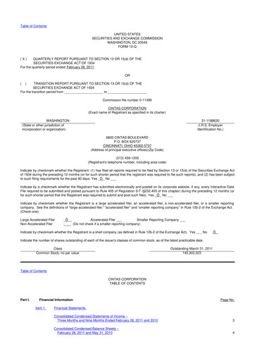 Thumbnail Cintas 10-Q Quarterly Report FY2011 