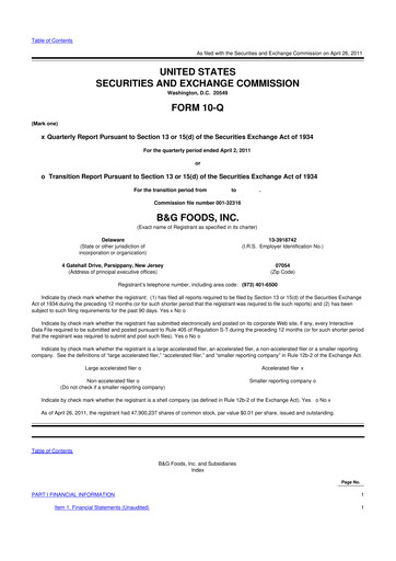 Miniature B&G Foods

 10-Q Rapport trimestriel  