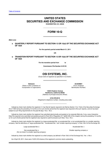 Miniature OSI Systems
 10-Q Rapport trimestriel  