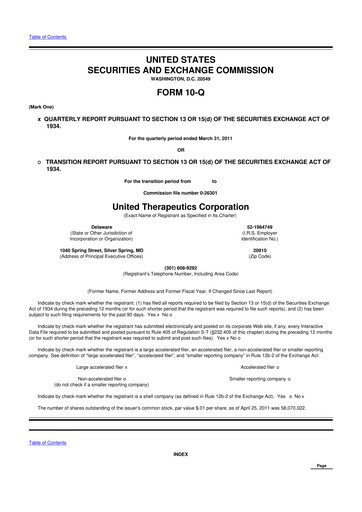 Thumbnail United Therapeutics 10-Q Quarterly Report FY2011 