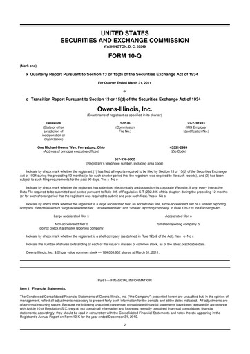 Thumbnail O-I Glass
 10-Q Quarterly Report FY2011 