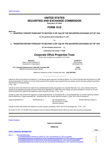 Miniature COPT Defense Properties 10-Q Rapport trimestriel 2011 