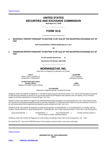 Thumbnail Morningstar
 10-Q Quarterly Report FY2011 