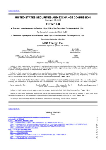 Thumbnail NRG Energy
 10-Q Quarterly Report FY2011 