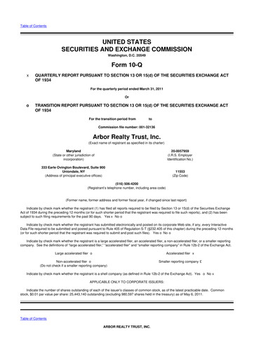 Thumbnail Arbor Realty Trust
 10-Q Quarterly Report FY 