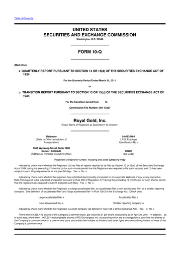 Thumbnail Royal Gold
 10-Q Quarterly Report FY2011 