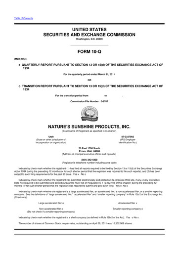 Thumbnail Nature's Sunshine Products 10-Q Quarterly Report FY 