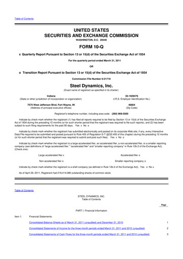 Thumbnail Steel Dynamics
 10-Q Quarterly Report FY2011 