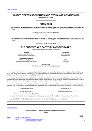 Thumbnail The Cheesecake Factory
 10-Q Quarterly Report FY2011 