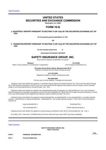 Thumbnail Safety Insurance
 10-Q Quarterly Report FY 