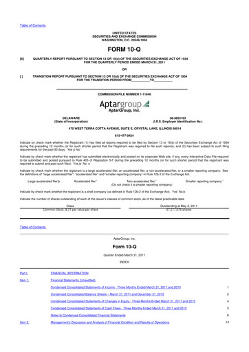 Thumbnail AptarGroup 10-Q Quarterly Report FY2011 