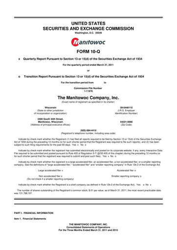 Thumbnail The Manitowoc Company
 10-Q Quarterly Report FY2011 