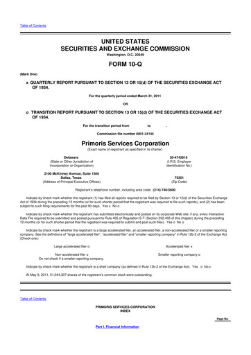 Thumbnail Primoris Services Corporation
 10-Q Quarterly Report FY 