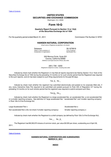 Thumbnail Monster Beverage 10-Q Quarterly Report FY2011 