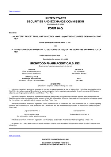 Miniature Ironwood Pharmaceuticals
 10-Q Rapport trimestriel  