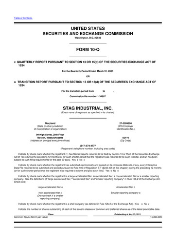 Thumbnail STAG Industrial 10-Q Quarterly Report FY 