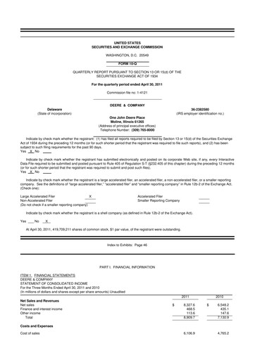 Thumbnail Deere & Company (John Deere) 10-Q Quarterly Report FY2011 