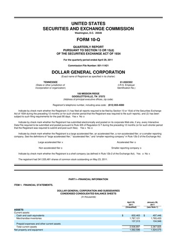 Thumbnail Dollar General 10-Q Quarterly Report FY2011 