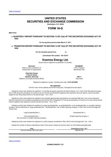 Miniature Kosmos Energy 10-Q Rapport trimestriel  