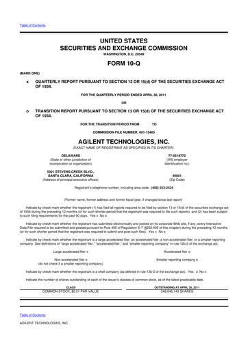 Thumbnail Agilent Technologies 10-Q Quarterly Report FY2011 
