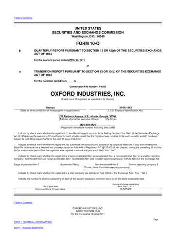 Thumbnail Oxford Industries
 10-Q Quarterly Report FY 