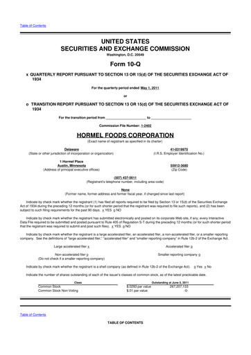 Thumbnail Hormel Foods 10-Q Quarterly Report FY2011 