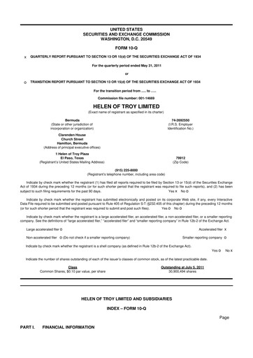 Thumbnail Helen of Troy 10-Q Quarterly Report FY 