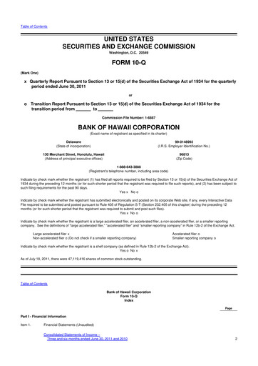 Thumbnail Bank of Hawaii
 10-Q Quarterly Report FY2011 