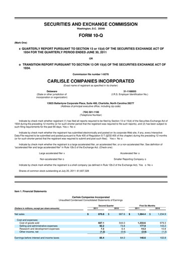 Thumbnail Carlisle Companies
 10-Q Quarterly Report FY2011 